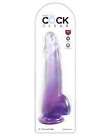 Фиолетовый фаллоимитатор с мошонкой на присоске 10’’ Cock with Balls - 27,9 см. - фото 1429919