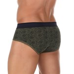Хлопковые трусы-брифы цвета хаки с принтом-пейсли 375087