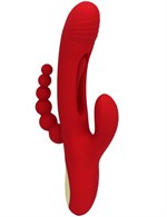 Красный ударный вибратор Anal G-Hit с анальной цепочкой - 24 см. - фото 1435083