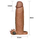 Коричневая насадка на пенис Add 3 Pleasure X Tender Vibrating Penis Sleeve с вибропулей - 20 см. - фото 1435277