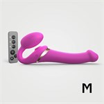 Ярко-розовый безремневой страпон Multi Orgasm Size M с клиторальной стимуляцией - фото 1435635