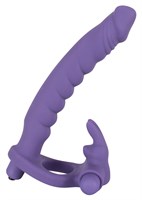 Фиолетовая насадка на пенис для двойной стимуляции Los Analos - 16 см. - фото 141213
