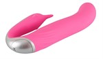 Розовый вибратор для внутренней и внешней стимуляции Hands-Free Dolphin - 18 см. - фото 247835