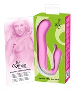 Розовый вибратор для внутренней и внешней стимуляции Hands-Free Dolphin - 18 см. - фото 247837