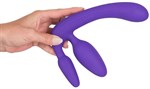 Фиолетовый безремневой страпон с двумя пробками Triple Teaser - фото 47594