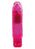 Розовый мини-вибратор JAMMY JELLY GLEAMY GLITTER с блёстками - 13,5 см. - фото 248385