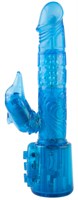 Синий вибратор с клиторальным стимулятором-дельфином - 17,8 см. - фото 144703