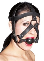 Черная маска из кожи с кляпом в форме шарика - фото 144888