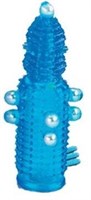 Голубая эластичная насадка на пенис с жемчужинами, точками и шипами Pearl Stimulator - 11,5 см. - фото 1391641