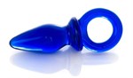 Синяя анальная пробка из стекла с ручкой-кольцом - 14 см. - фото 314571
