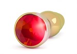 Золотистая анальная пробка-ёлочка с красным кристаллом - 11,5 см. - фото 128851
