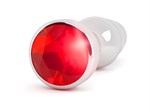 Серебристая анальная пробка-ёлочка с красным кристаллом - 11,5 см. - фото 159007
