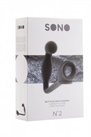Чёрная анальная пробка с эрекционным кольцом SONO №2 - 11,4 см. - фото 1360808