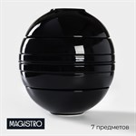 Набор фарфоровой посуды на 2 персоны Magistro La palla, 7 предметов: тарелка d=23 см, 2 тарелки d=23,2 см, 2 тарелки 1000 мл, 2 салатника 1000 мл, цвет чёрный 415157 - фото 710174