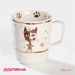 Кружка фарфоровая Доляна «Коты-аристократы», 350 мл, цвет белый 416307 - фото 713871