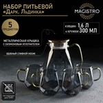 Набор для напитков из стекла Magistro «Дарк. Льдинка», 5 предметов: кувшин 1,6 л, 4 кружки 300 мл, цвет серый 417581 - фото 717812