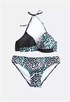 Раздельный купальник с анималистическим принтом и цветными пятнышками 426784