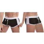 Стильные черные мужские плавки с контрастным белым поясом 460344