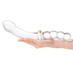 Стеклянный двусторонний фаллоимитатор 12,5’’ Girthy Double Sided Dong With Anal Bead Grip Handle - 32 см. 495811 - фото 31921