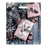 Новогодний пакет с принтом в виде подарков и вырубной ручкой (45х38 см) 495931