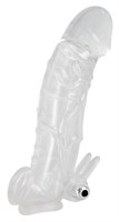 Насадка на пенис с клиторальным вибростимулятором Crystal Skin - фото 146588