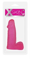 Розовый фаллоимитатор с мошонкой XSKIN 5 PVC DONG - 13 см. - фото 146684