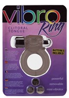 Дымчатое эрекционное кольцо VIBRO RING CLITORAL TONGUE BLACK - фото 76743