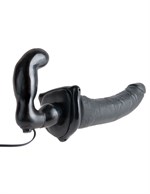 Черный страпон с вагинальной пробкой Deluxe Vibrating Penetrix Strap-On - 19 см. - фото 49734