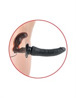 Черный страпон с вагинальной пробкой Deluxe Vibrating Penetrix Strap-On - 19 см. - фото 1392399