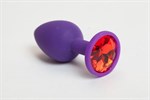 Фиолетовая силиконовая анальная пробка с красным стразом - 7,1 см. - фото 147534