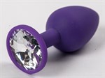 Фиолетовая силиконовая анальная пробка с прозрачным стразом - 7,1 см. - фото 315069