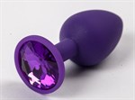Фиолетовая силиконовая анальная пробка с фиолетовым стразом - 7,1 см. - фото 315071