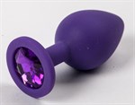 Фиолетовая силиконовая анальная пробка с фиолетовым стразом - 8,2 см. - фото 315072