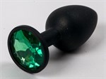 Черная силиконовая анальная пробка с зеленым стразом - 7,1 см. - фото 1392456