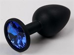 Черная силиконовая анальная пробка с синим стразом - 7,1 см. - фото 315078