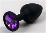 Черная силиконовая анальная пробка с фиолетовым стразом - 7,1 см. - фото 1392462