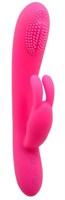 Розовый вибратор Ulysses с загнутым кончиком и зайчиком для клиторальной стимуляции - 19,5 см. - фото 147792