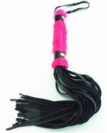 Черная плеть с розовой меховой рукоятью - 44 см. - фото 1411382