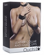Чёрный комплект для бондажа Leather Collar and Handcuffs  - фото 166727