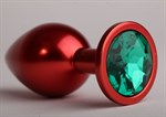 Красная анальная пробка с зеленым стразом - 8,2 см. - фото 1392814