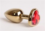 Золотистая анальная пробка с красным стразиком-сердечком - 7,5 см. - фото 1392817