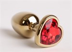 Золотистая анальная пробка с красным стразиком-сердечком - 7,5 см. - фото 148533