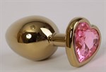 Золотистая анальная пробка с розовым стразиком-сердечком - 7,5 см. - фото 1159784