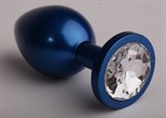 Синяя анальная пробка с прозрачным кристаллом - 8,2 см. - фото 148549