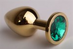 Золотистая анальная пробка с зеленым кристаллом - 8,2 см. - фото 50586