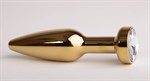 Золотистая анальная пробка с прозрачным кристаллом - 11,2 см. - фото 50601