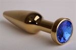 Золотистая анальная пробка с синим кристаллом - 11,2 см. - фото 1392909
