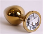 Золотистая анальная пробка с прозрачным кристаллом - 8,2 см. - фото 1392911