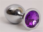Серебристая анальная пробка с фиолетовым стразом - 9,5 см. - фото 1392933