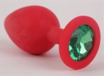 Красная силиконовая пробка с зеленым кристаллом - 9,5 см. - фото 148830